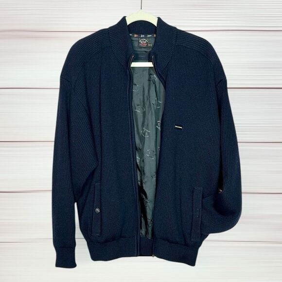 Paul & Shark Men's Navy Blue Wool Full Zip Sweater Cardigan Fully Lined Jacket M - Picture 2 of 16
